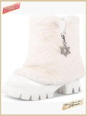 Fold Over Slouchy Faux Fur Ankle Boots Chunky Platform Punk Goth